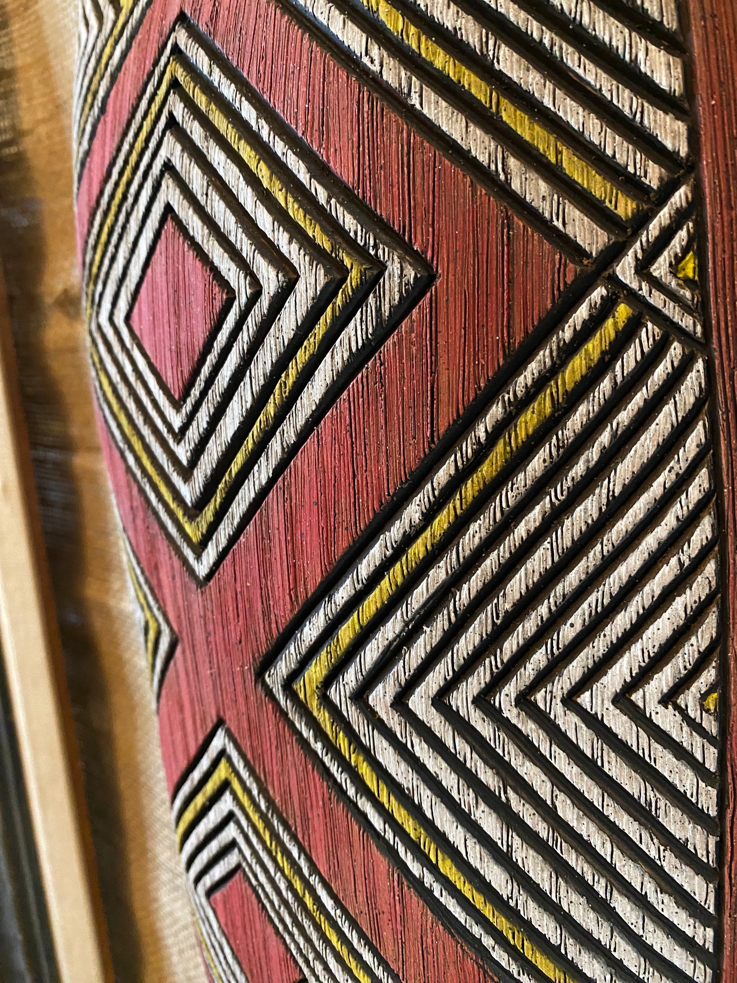 Image of 16.25”x7” Aborigines Inspired Shield Wall Hanger (Frame Not Included) - Yellow/Red/White (b)