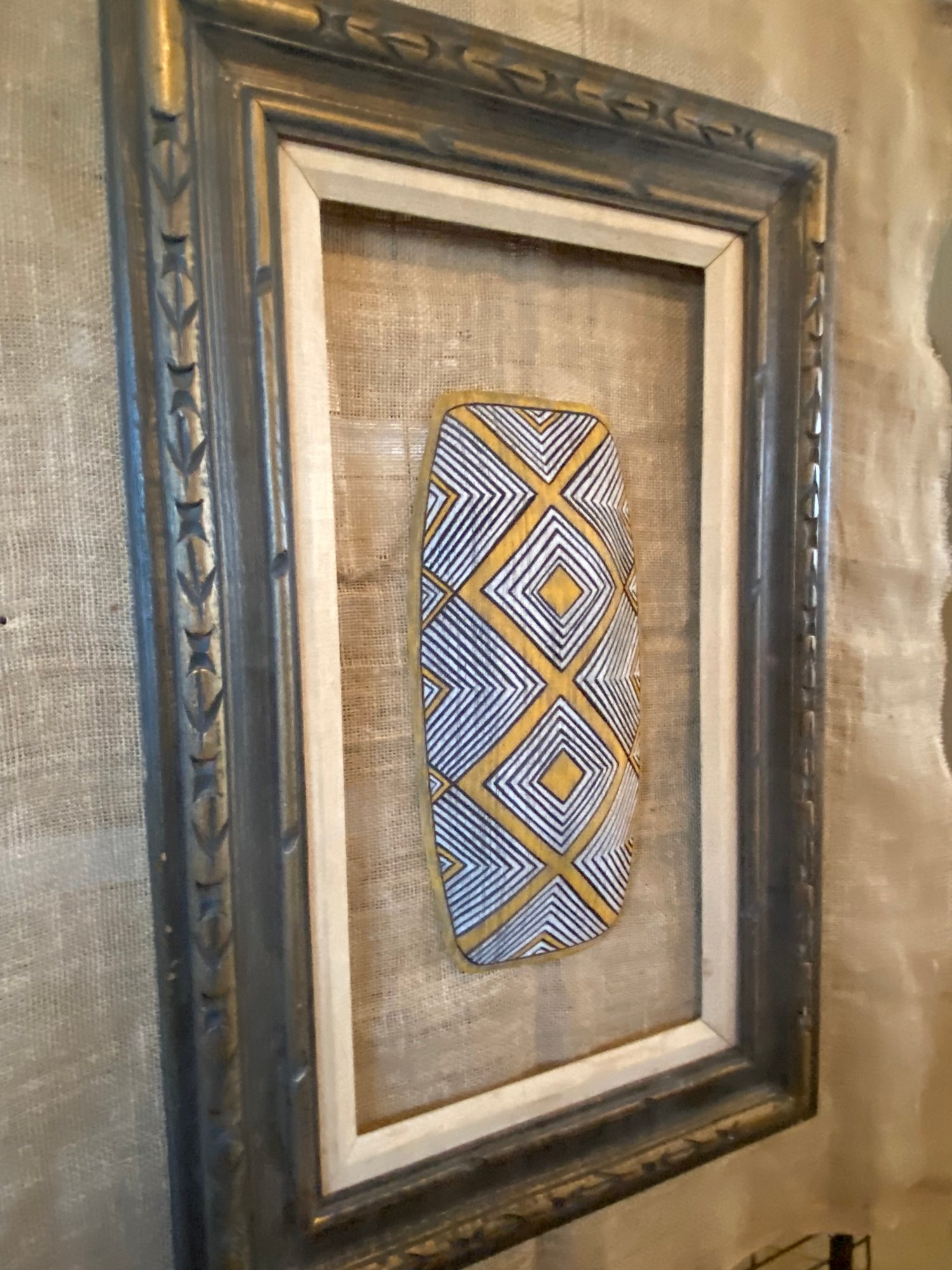 Image of 16.25”x7” Aborigines Inspired Shield Wall Hanger (Frame Not Included) - Orange/White