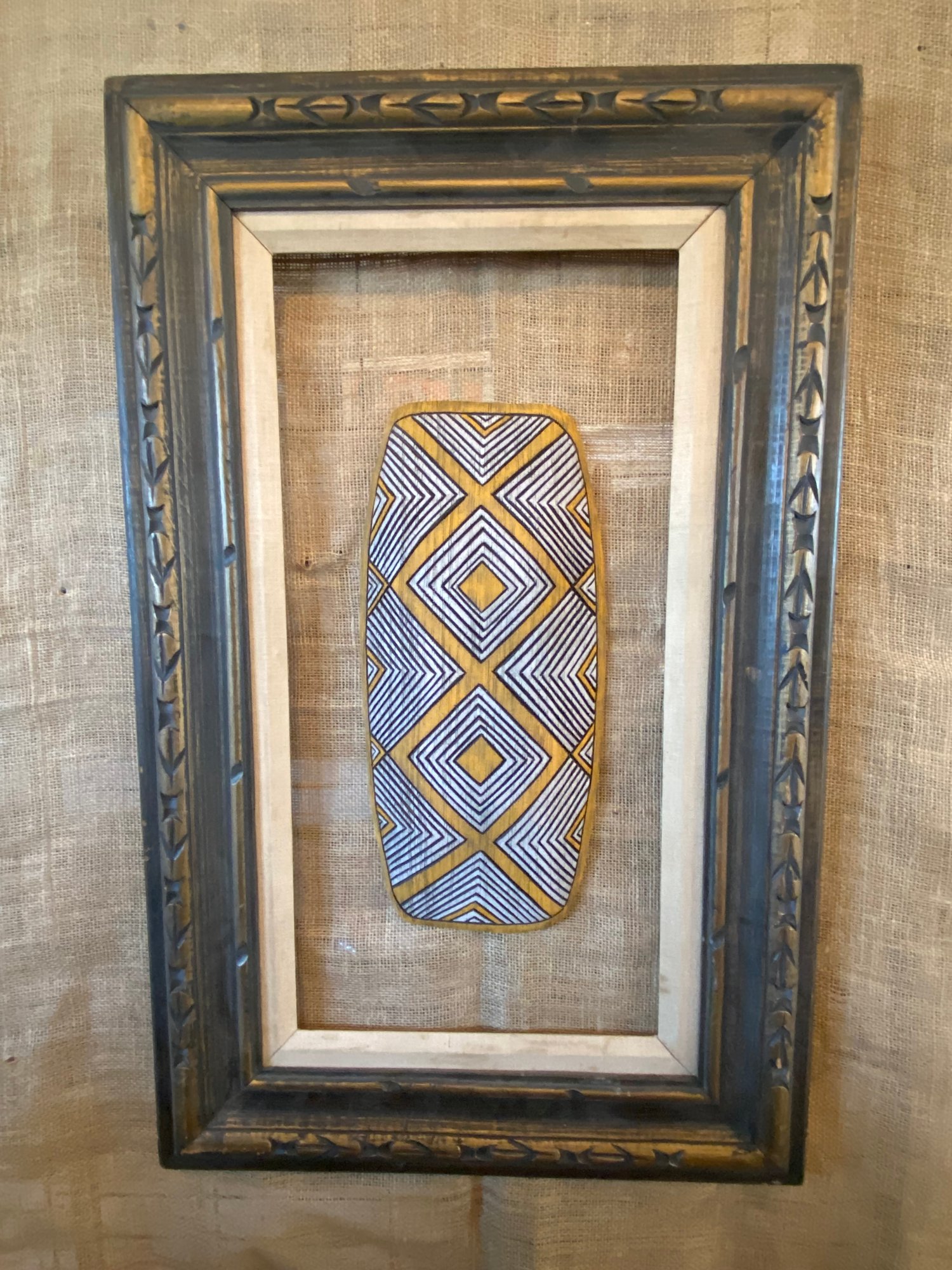 Image of 16.25”x7” Aborigines Inspired Shield Wall Hanger (Frame Not Included) - Orange/White