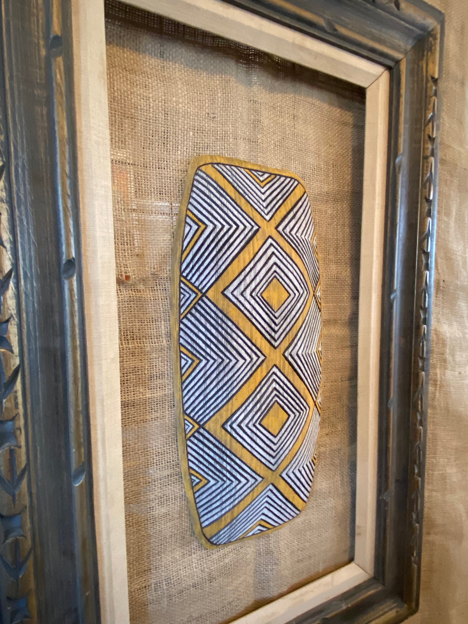 Image of 16.25”x7” Aborigines Inspired Shield Wall Hanger (Frame Not Included) - Orange/White