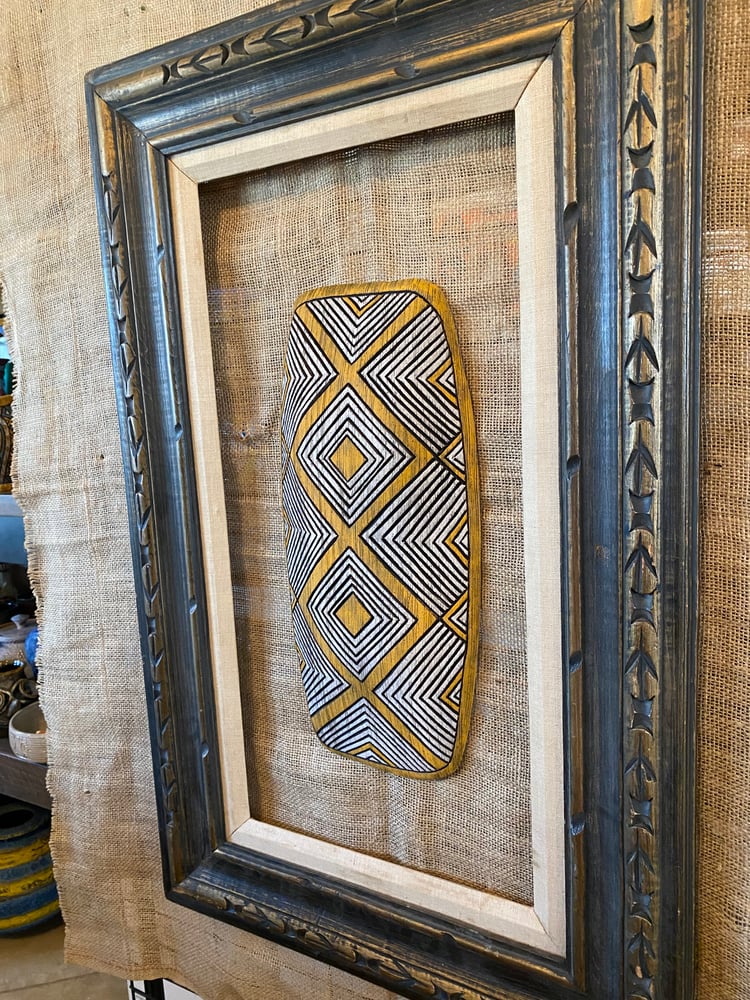 Image of 16.25”x7” Aborigines Inspired Shield Wall Hanger (Frame Not Included) - Orange/White