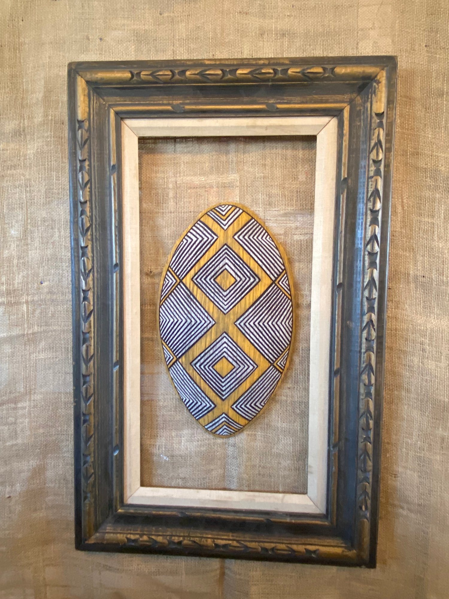Image of 16.5”x 9.75” Tribal Wall Shield (Frame Not Included) - Orange/White