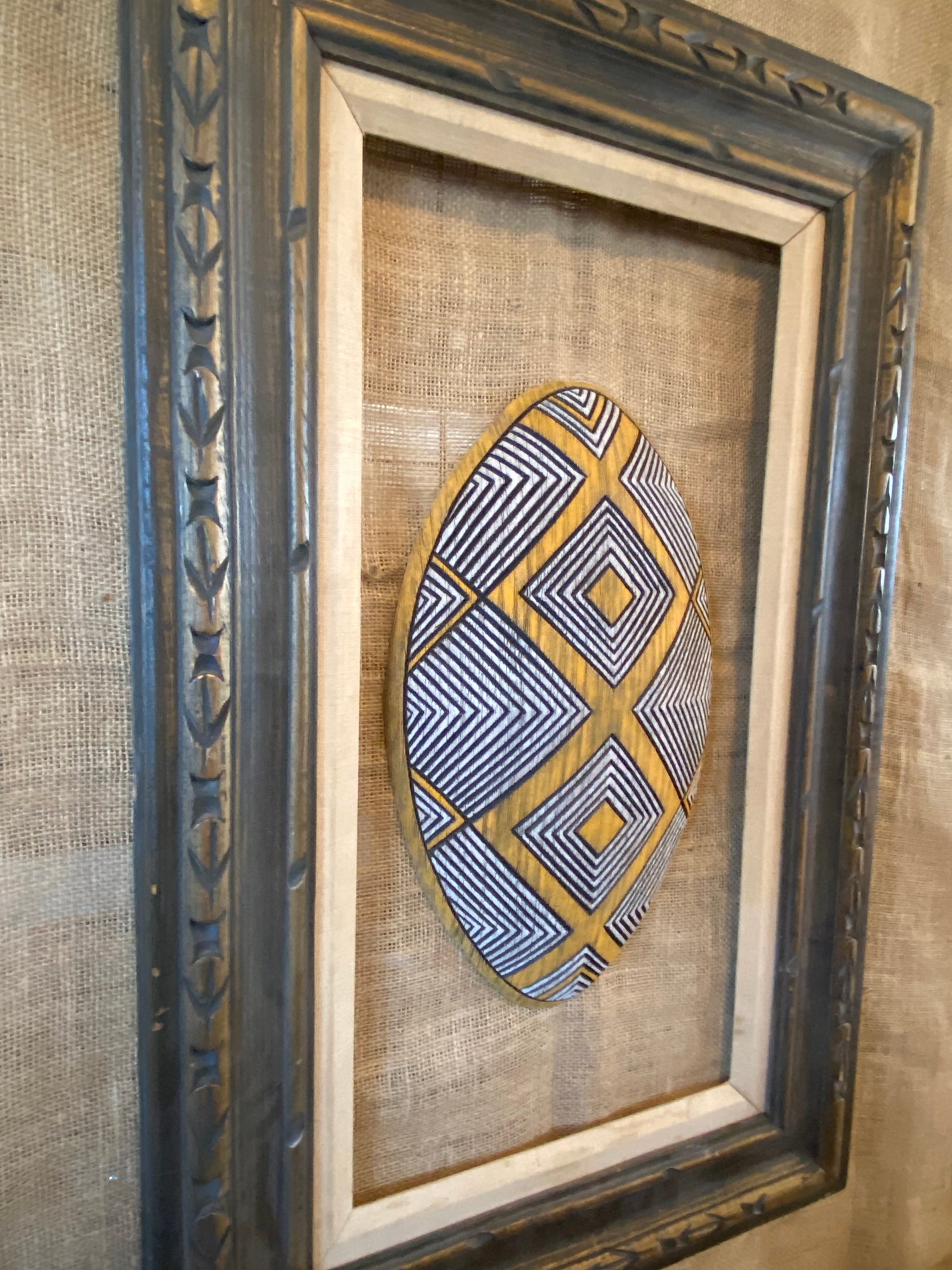 Image of 16.5”x 9.75” Tribal Wall Shield (Frame Not Included) - Orange/White