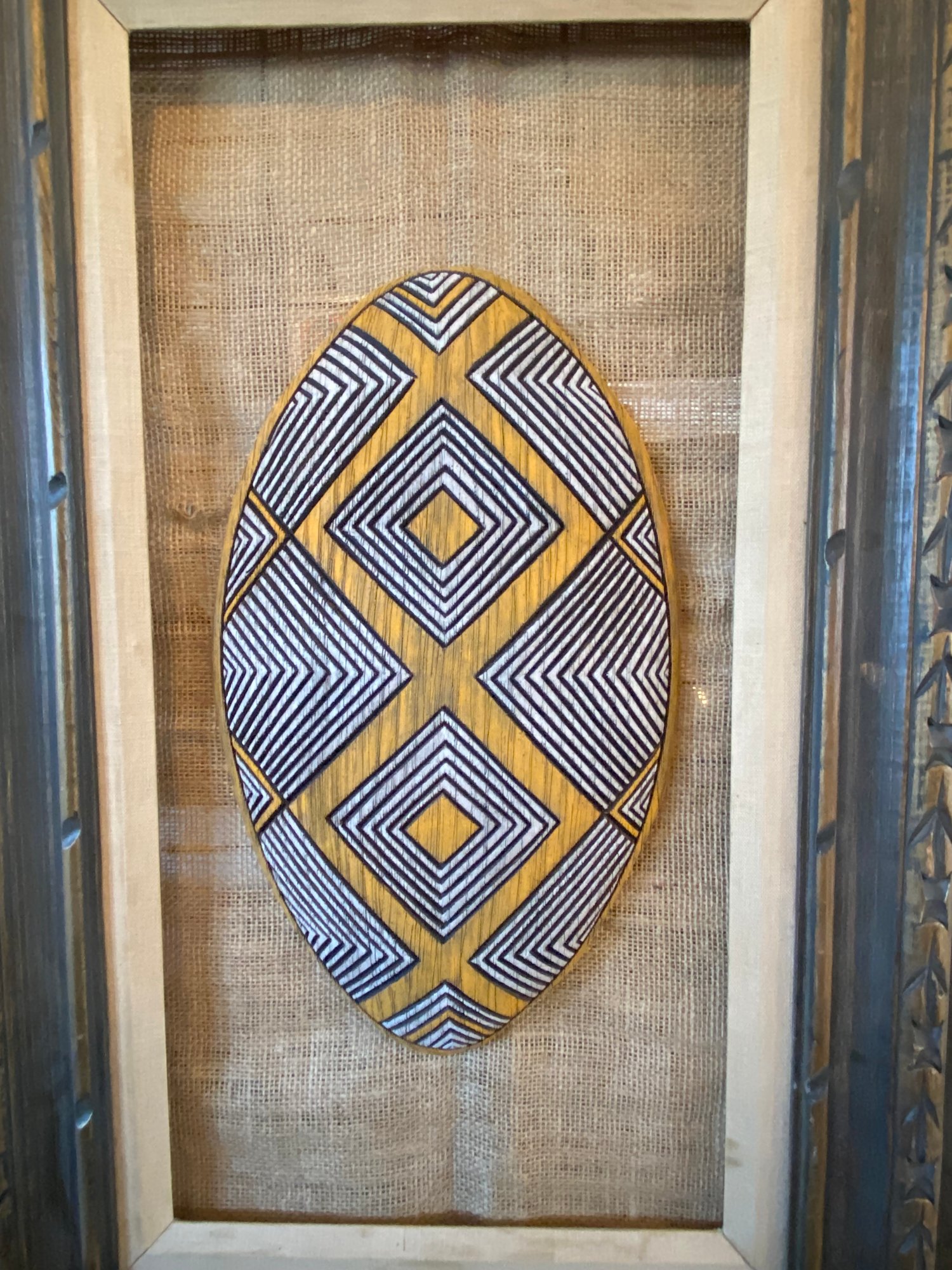 Image of 16.5”x 9.75” Tribal Wall Shield (Frame Not Included) - Orange/White