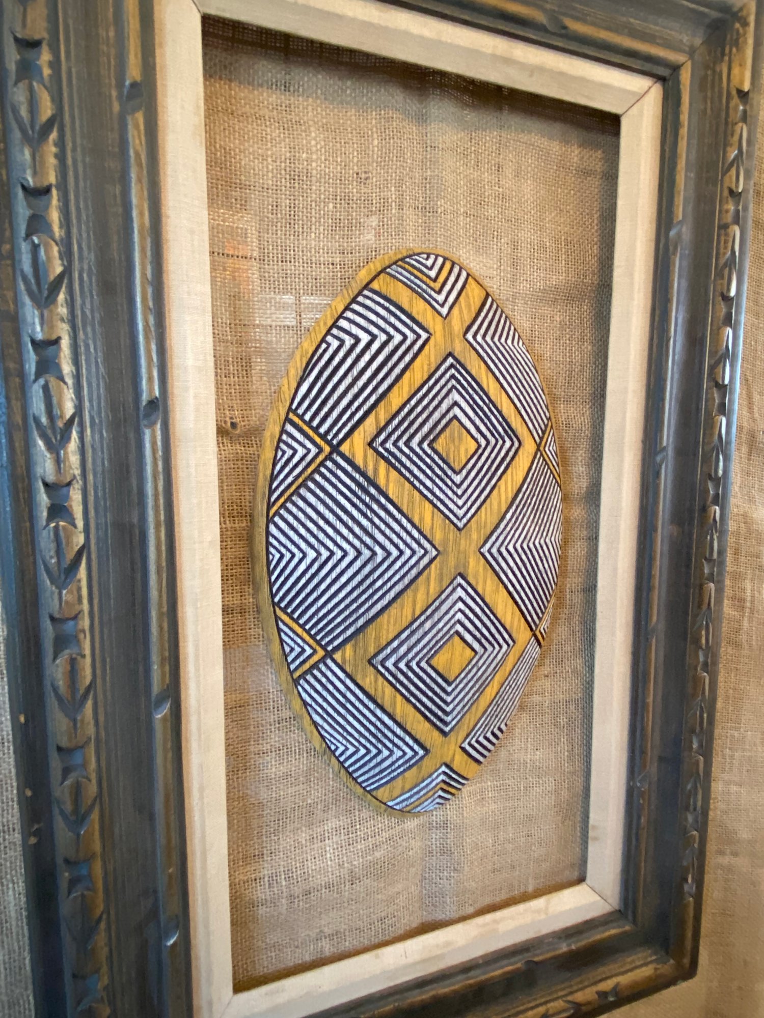 Image of 16.5”x 9.75” Tribal Wall Shield (Frame Not Included) - Orange/White