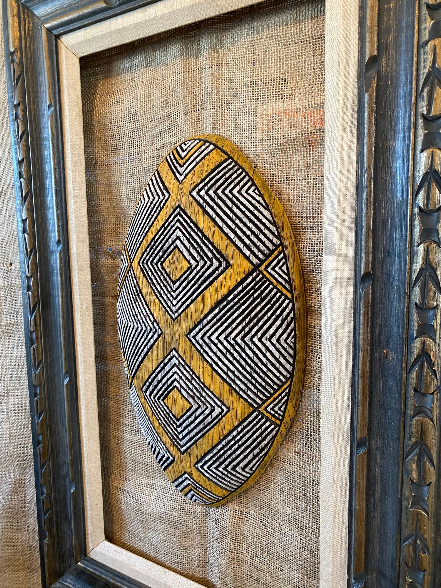 Image of 16.5”x 9.75” Tribal Wall Shield (Frame Not Included) - Orange/White