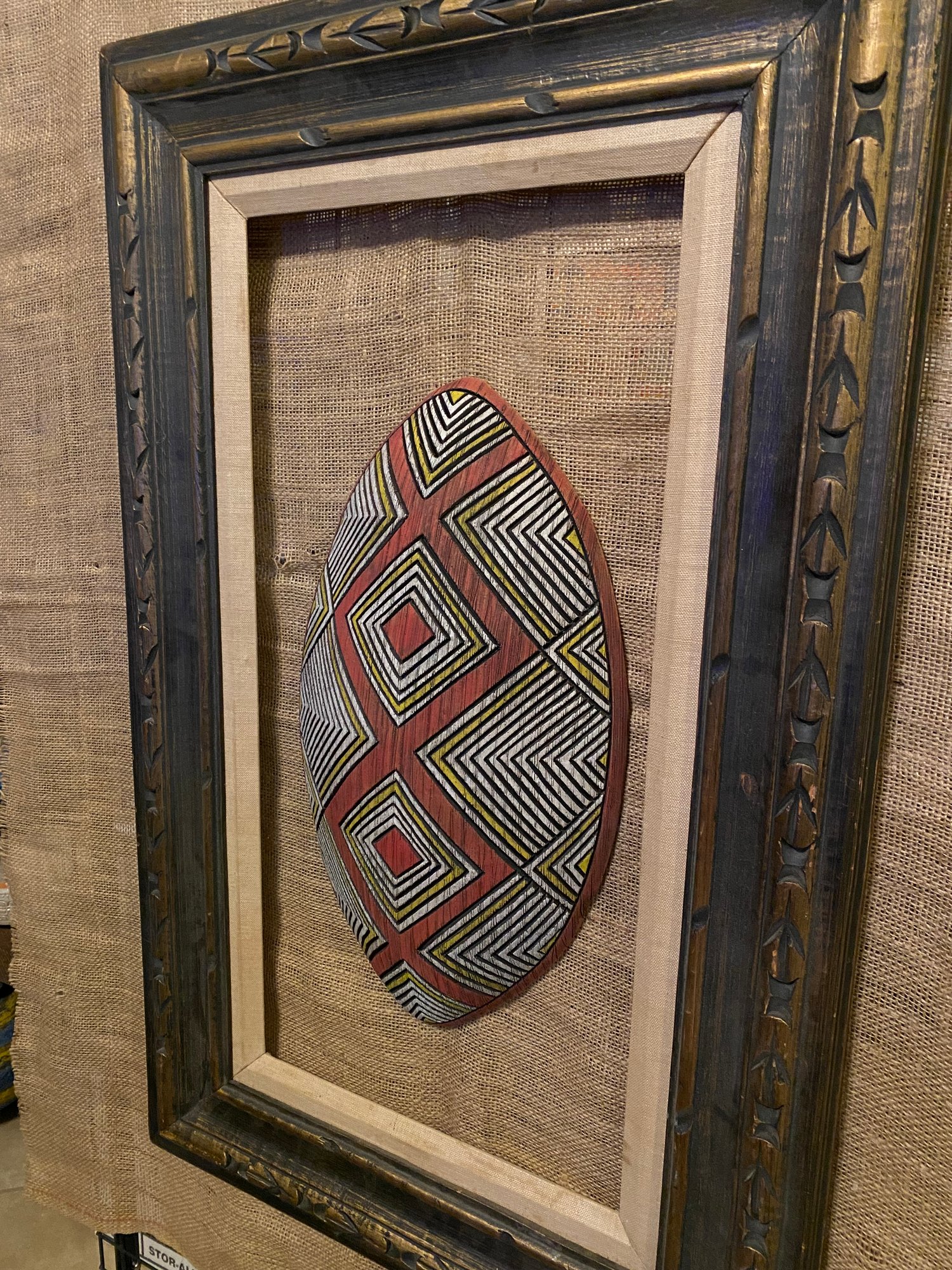 Image of 17”x 9.75” Tribal Wall Shield (Frame Not Included) - Red/Yellow/White (b)