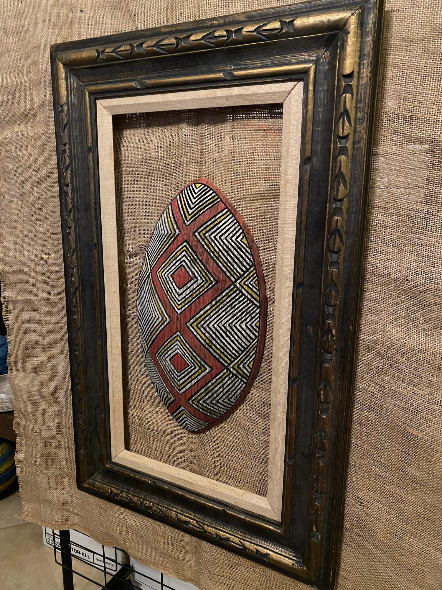 Image of 17”x 9.75” Tribal Wall Shield (Frame Not Included) - Red/Yellow/White (b)