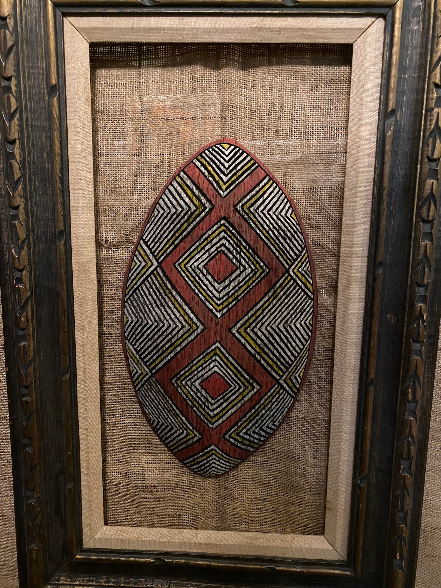 Image of 17”x 9.75” Tribal Wall Shield (Frame Not Included) - Red/Yellow/White (b)