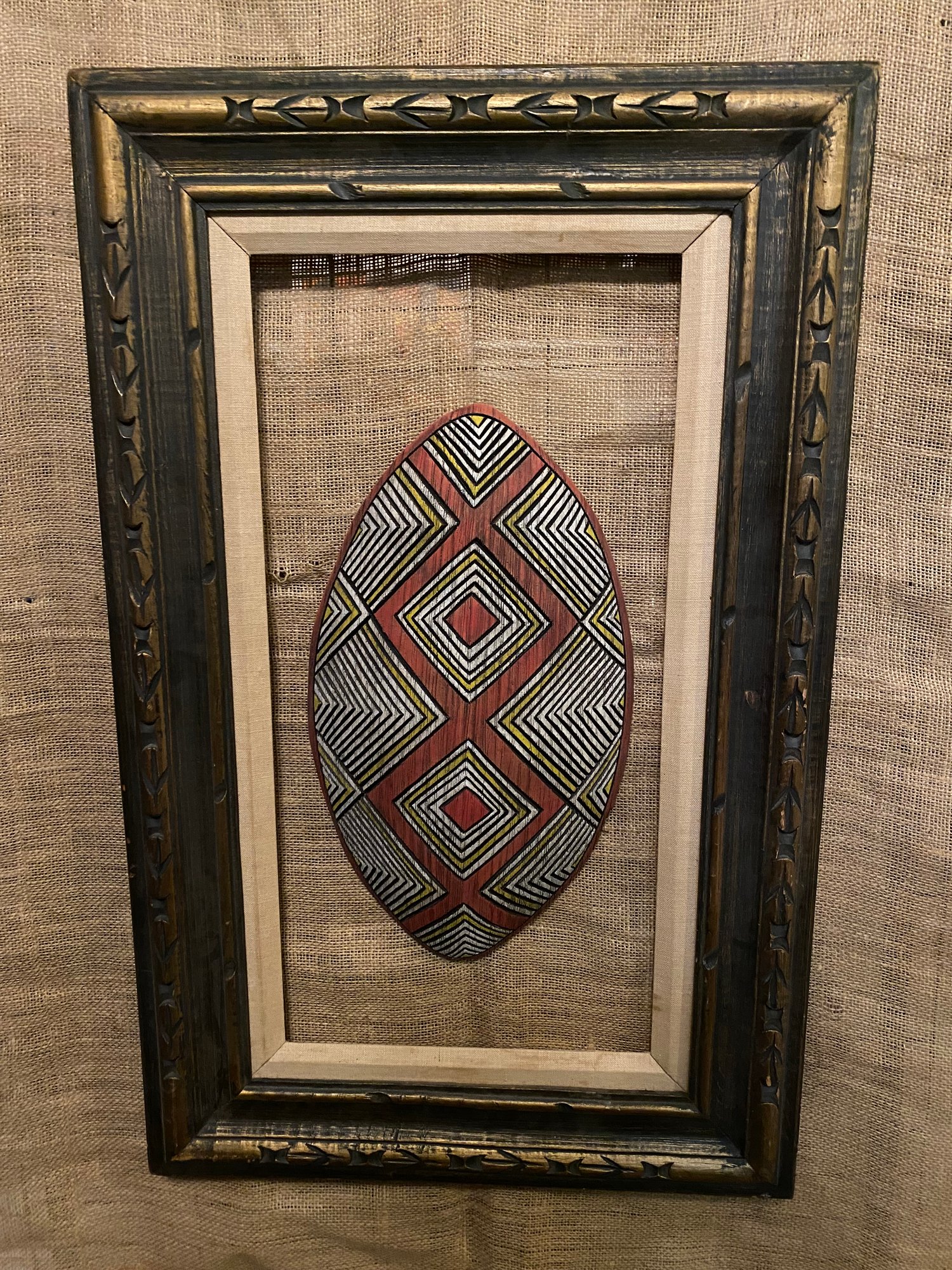 Image of 17”x 9.75” Tribal Wall Shield (Frame Not Included) - Red/Yellow/White (b)