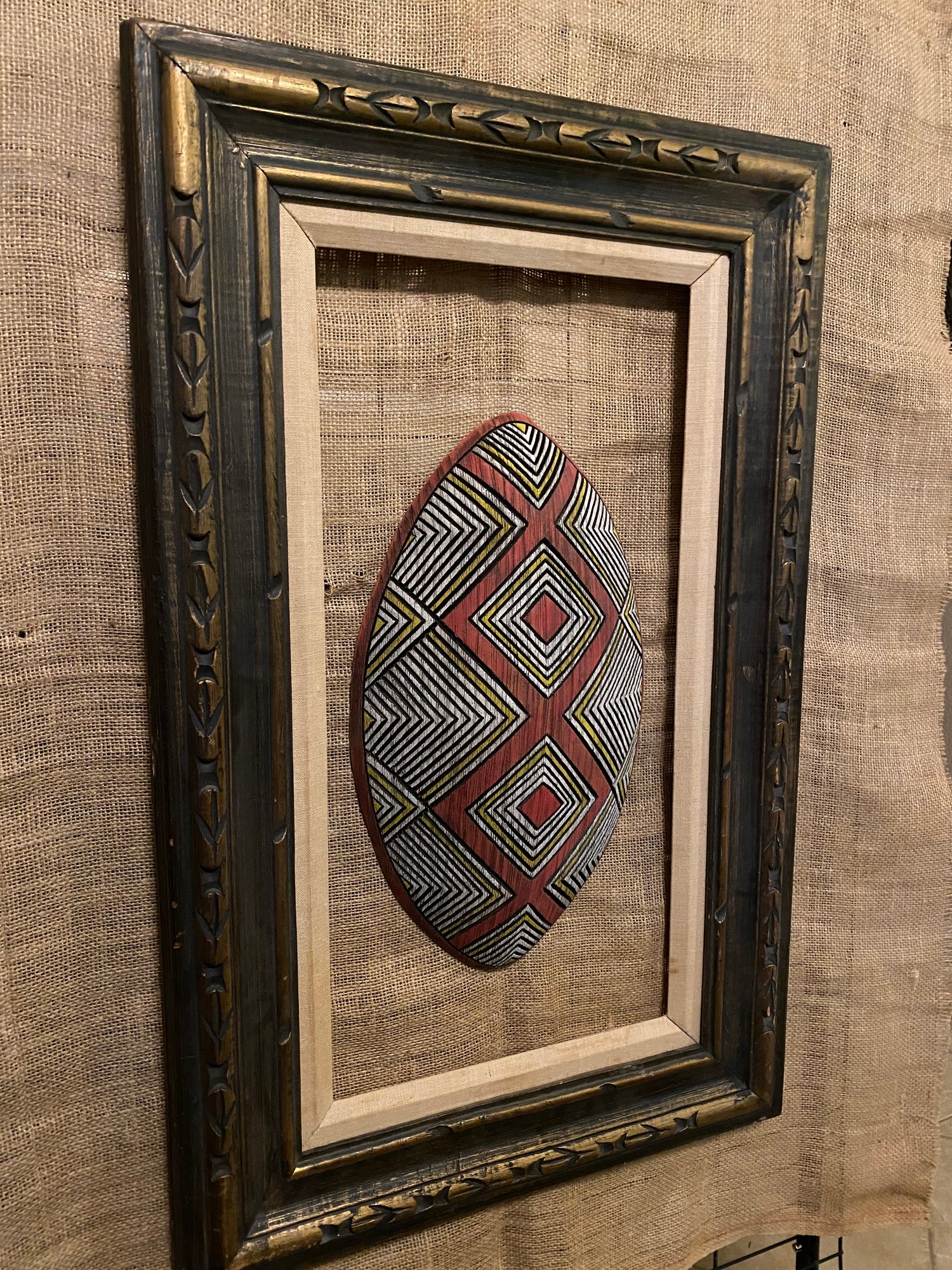 Image of 17”x 9.75” Tribal Wall Shield (Frame Not Included) - Red/Yellow/White (b)