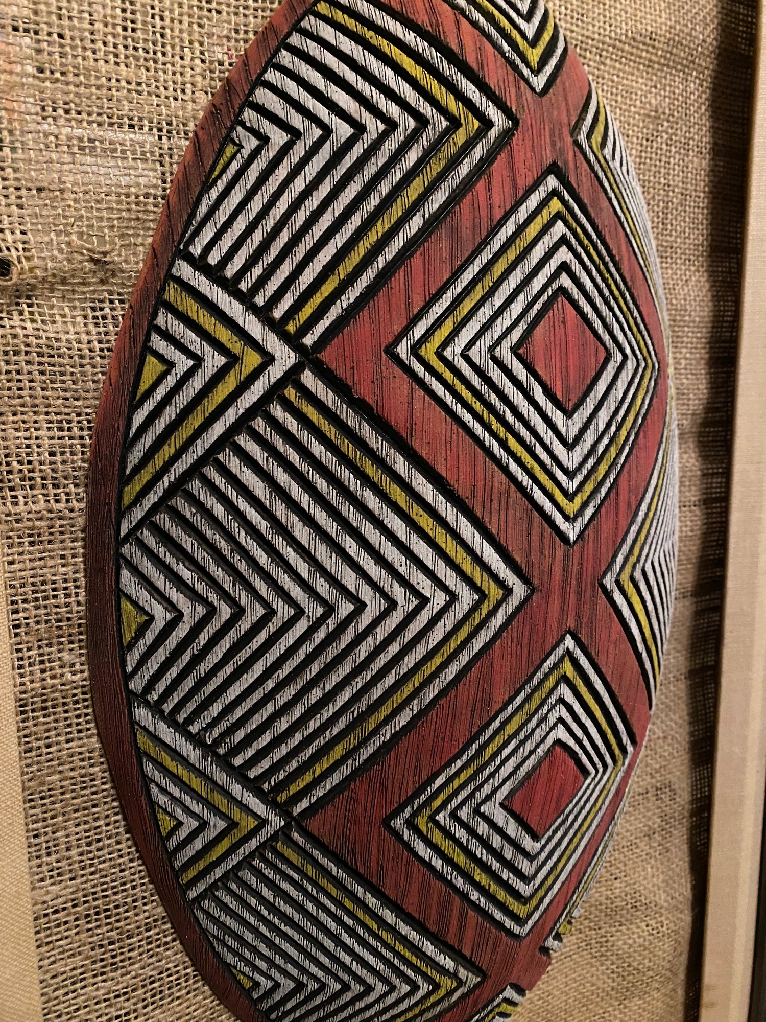 Image of 17”x 9.75” Tribal Wall Shield (Frame Not Included) - Red/Yellow/White (b)