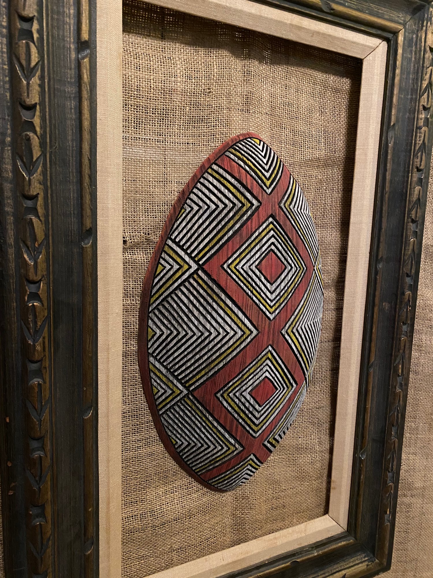 Image of 17”x 9.75” Tribal Wall Shield (Frame Not Included) - Red/Yellow/White (b)