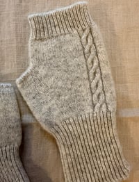 Image 1 of 100% Pure Wool Cable Knit Fingerless Gloves Grey