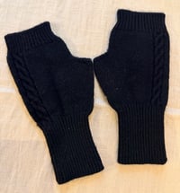 Image 1 of 100% Pure Wool Cable Knit Fingerless Gloves Black