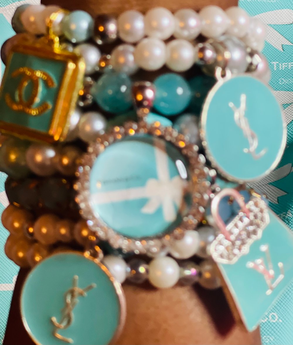 Image of teal & Pearl stacked bracelets