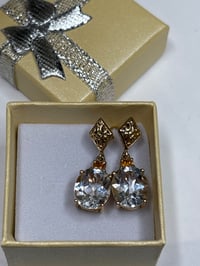 10K CZ Dangle Earrings with Amber Accents| Marked  | Romantic Gift 