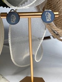 Antique Wedgewood Blue Jasperware Cameo Earrings| Marked Silver & Wedgewood 