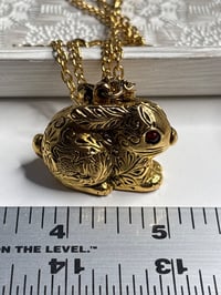 Vintage Gold-Tone Rabbit Locket |Red Crystal Eye | Max Factor Perfume
