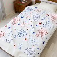Image 3 of Plush Blanket — Patriotic Fireworks Red & Blue Velveteen Throw