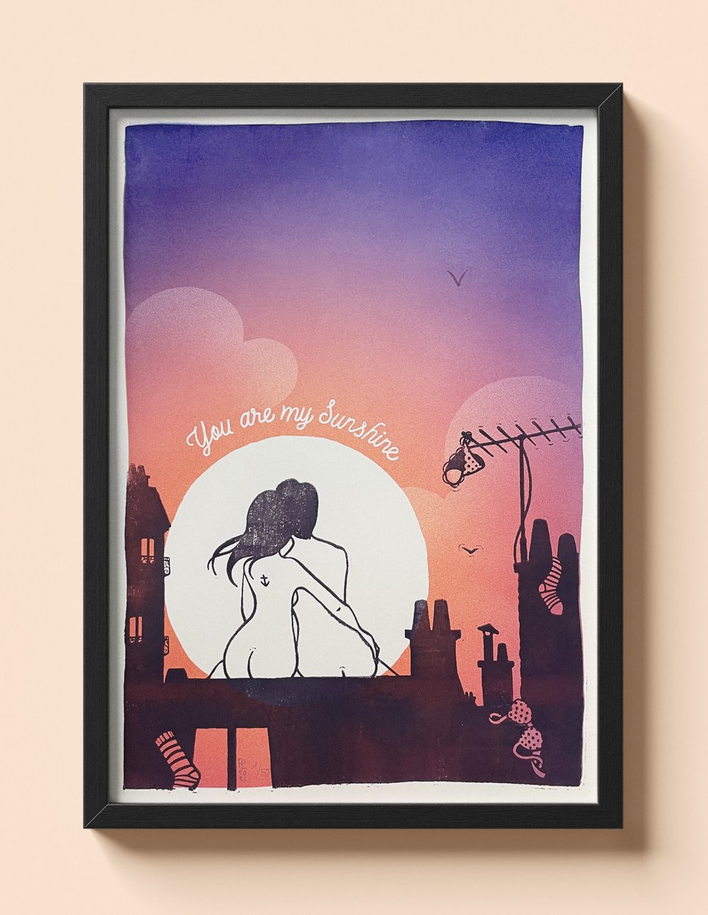 Image of "You Are My Sunshine" handmade woodcut art print