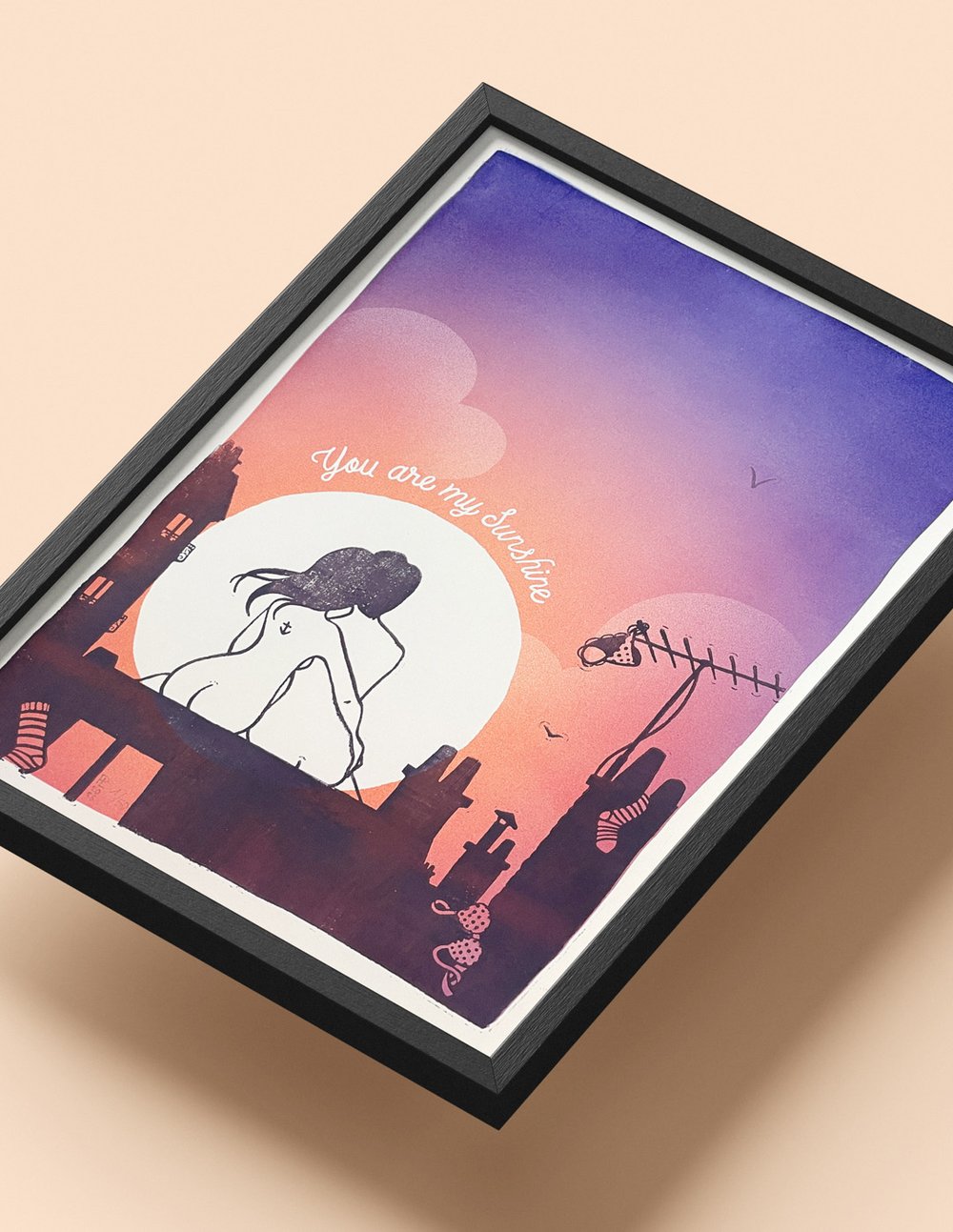 Image of "You Are My Sunshine" handmade woodcut art print