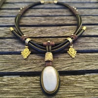 Image 1 of Moonstone Leather Choker Necklace 