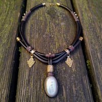 Image 2 of Moonstone Leather Choker Necklace 