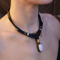 Image 4 of Moonstone Leather Choker Necklace 
