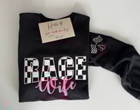 Image 1 of Race wife EMBROIDERED sweatshirt customized with sleeve detail included