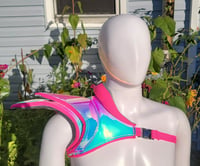 Image 1 of Hot Pink/Pearl/Silver Holo One-Side Shrug. Size Medium