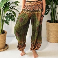 Image 1 of Mandala Harem Pants – Green & Orange