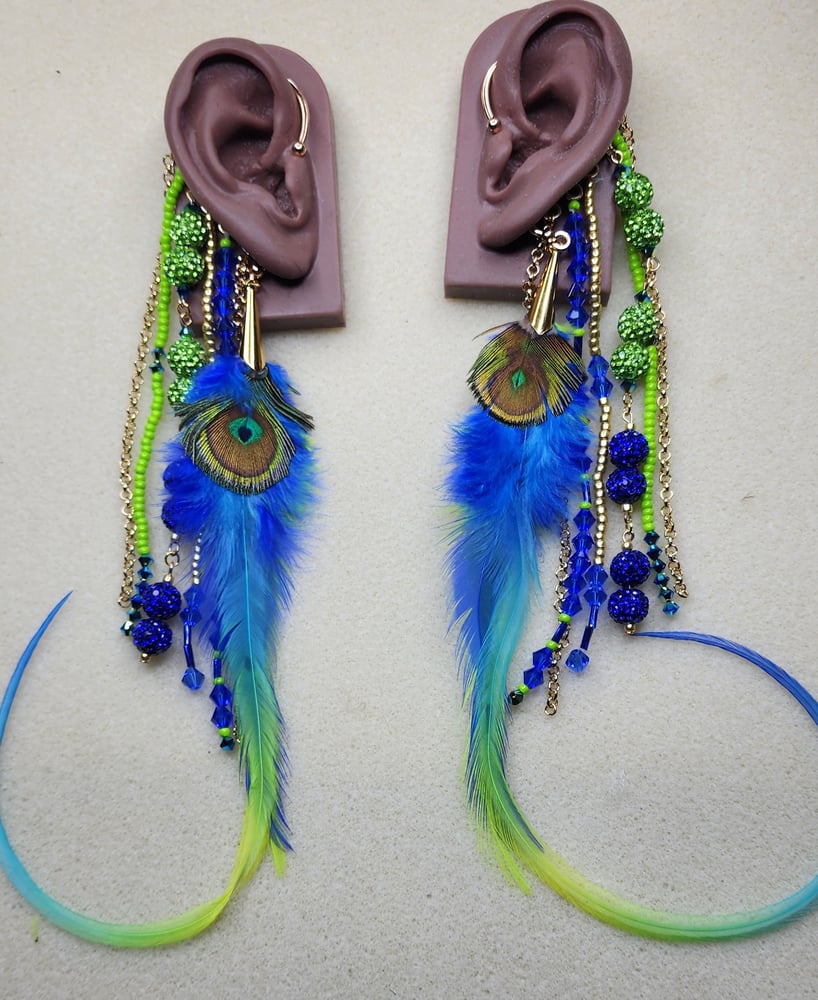 Image of Peacock Tie-Dye Earcuff Earrings