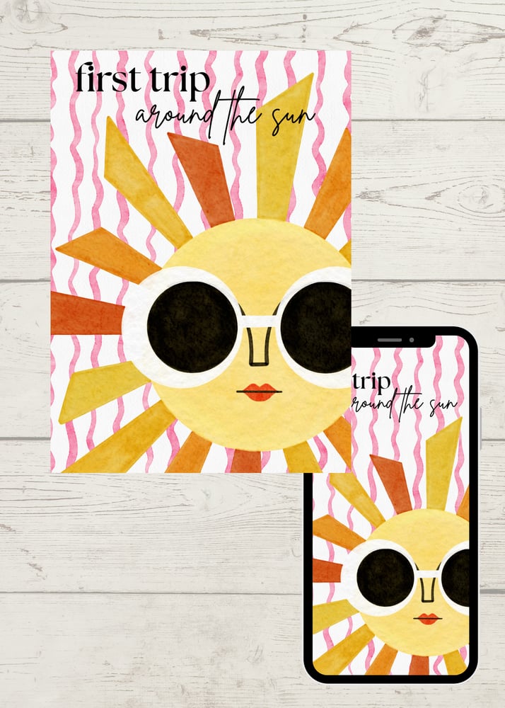 Image of Retro First Trip Around the Sun Birthday Invitation