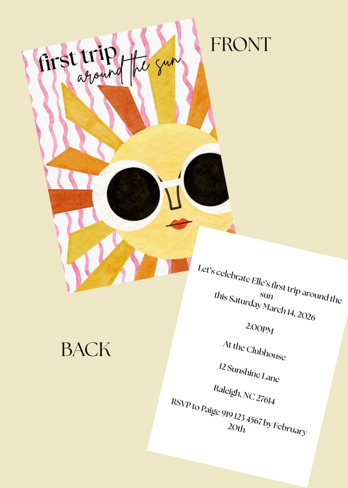 Image of Retro First Trip Around the Sun Birthday Invitation