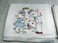 Image 3 of Lot of 2 Vintage Cat Embroidered Flour Sack Towels