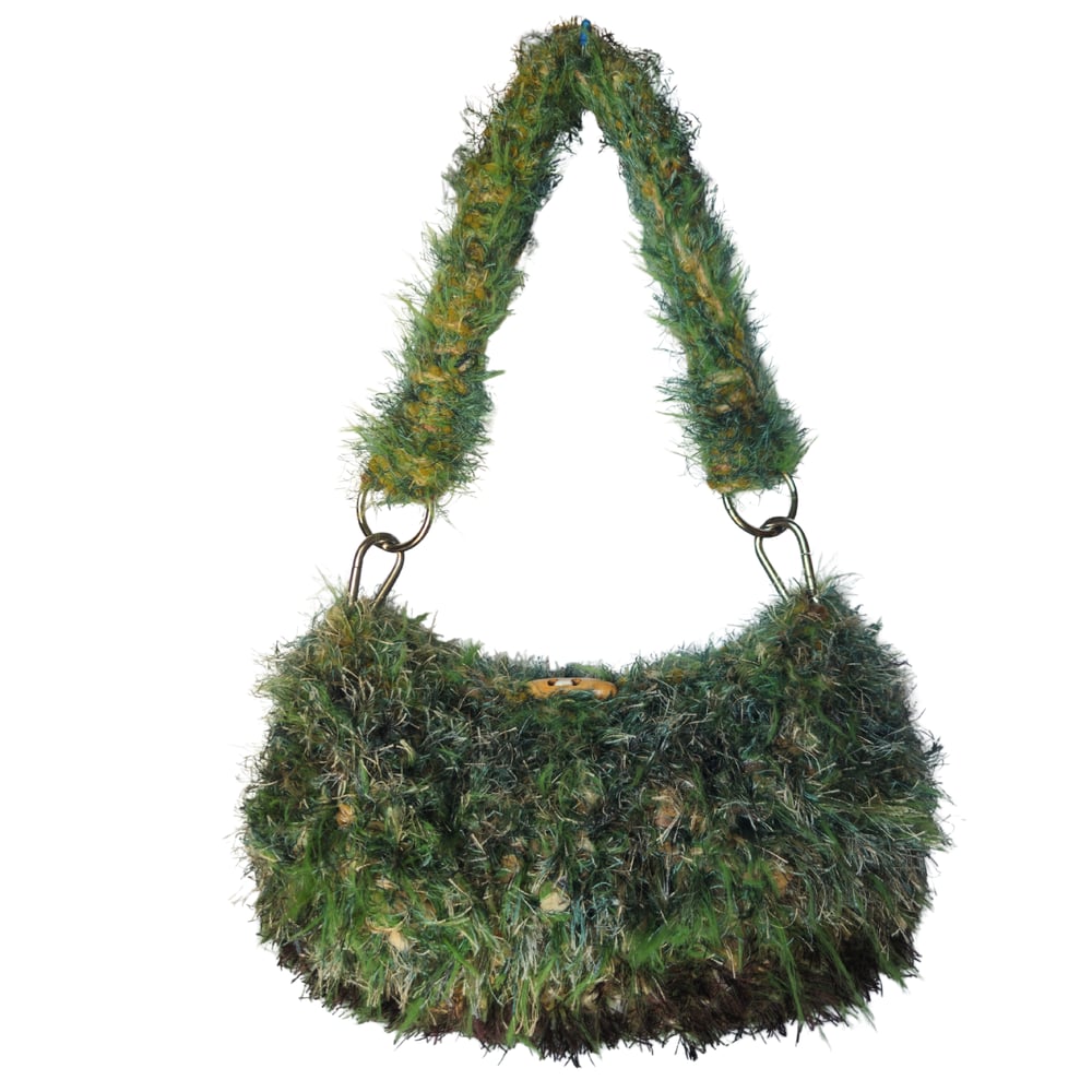 Image of Ghillie 23 - Earth tone fluffy over the shoulder handbag made from recycled materials