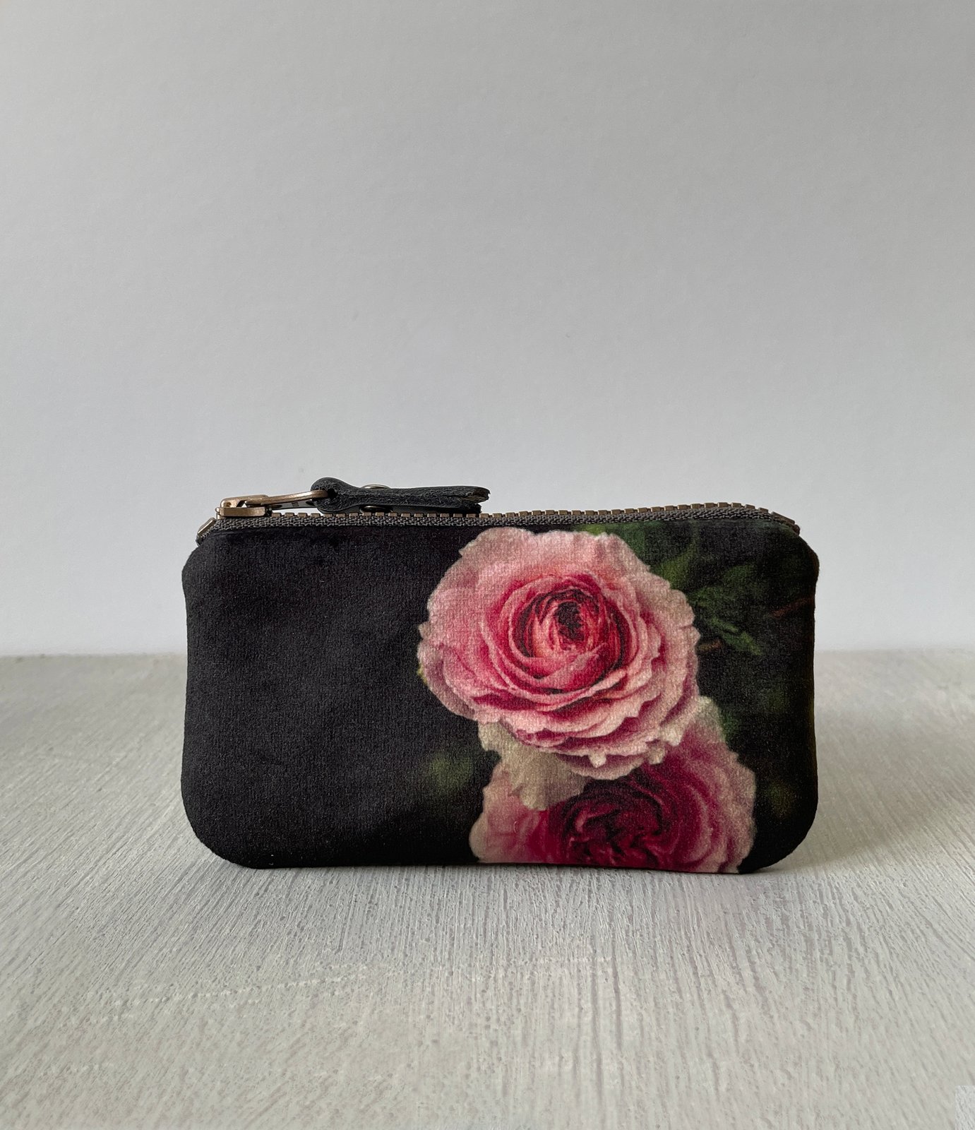 Winter rose, velvet zipper purse - fits cards | Red Ruby Rose