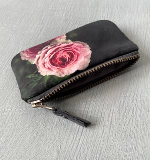 Image of Winter rose, velvet zipper purse - fits cards