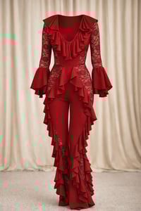 Image 2 of Burgundy Frill and Lace Jumpsuit