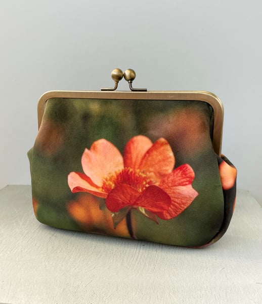 Image of Orange Geum, velvet clutch/shoulder bag - roomier size