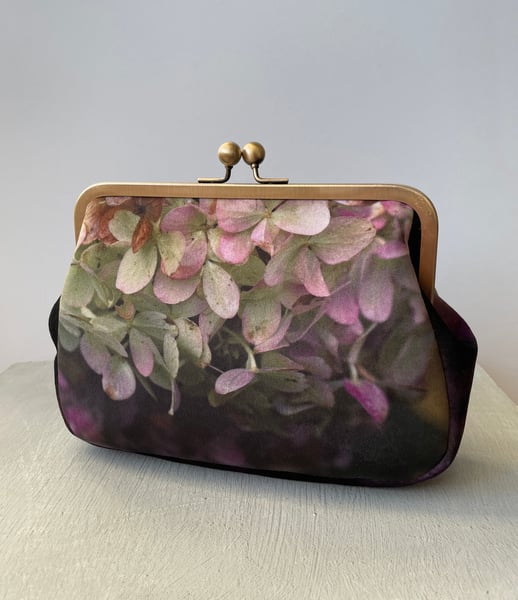 Image of Hydrangea, velvet clutch/shoulder bag - roomier size