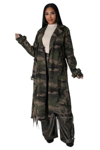 Image 1 of Distresses Camo Long DIVA Trench Coat