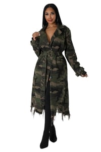 Image 2 of Distresses Camo Long DIVA Trench Coat