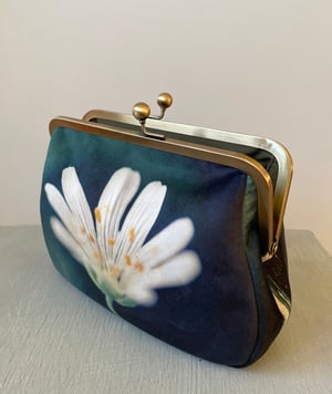 Image of Wild stitchwort flower, velvet clutch/shoulder bag - roomier size