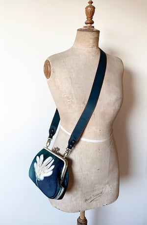 Image of Wild stitchwort flower, velvet clutch/shoulder bag - roomier size