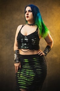 Image 1 of Upcyled Green/White/Black Tie Dye Crop Top