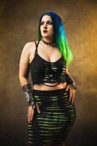 Image 3 of Upcyled Green/White/Black Tie Dye Crop Top