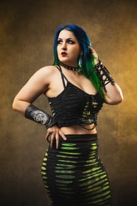 Image 4 of Upcyled Green/White/Black Tie Dye Crop Top