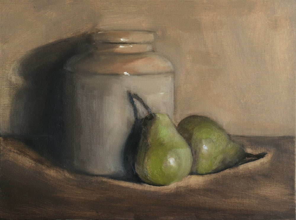 Image of Jarre en grès et poires